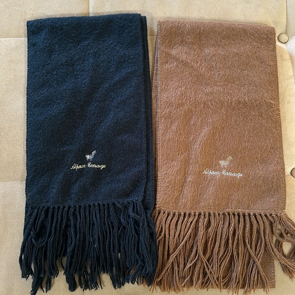 Alpaca Camargo Scarfs Made in Peru - black & tan 70" long!